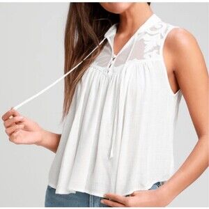 Free People White Western Mesh Top Womens Small